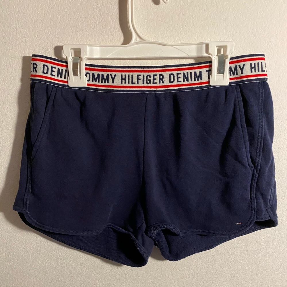 tommy hilfiger navy blue athletic shorts xs